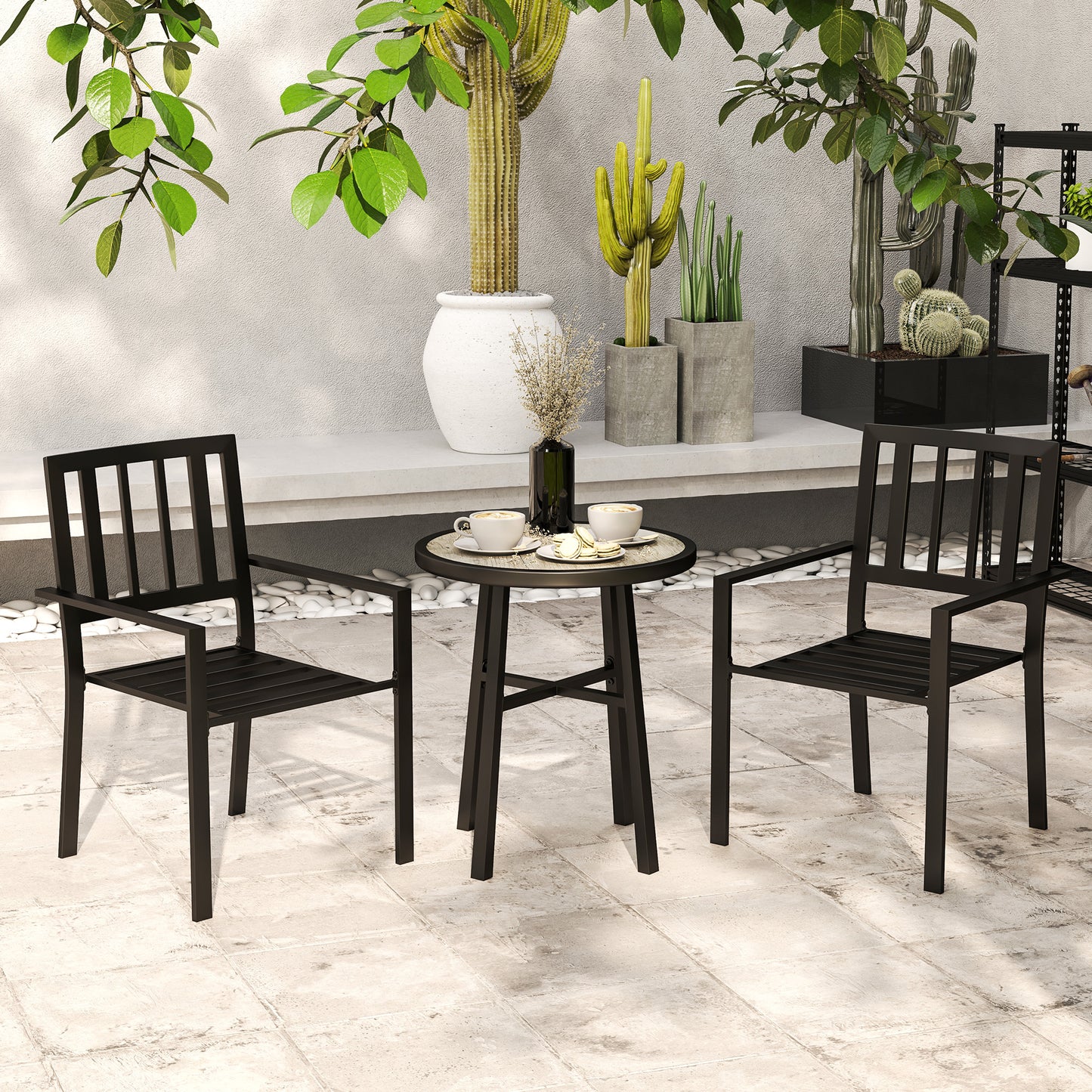 Nalane 3 Piece Patio Bistro Set with Stackable Chairs and Round Table