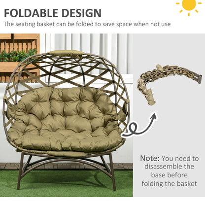 Vere Woven Rattan Khaki 2 Seater Folding Egg Chair With Cushions And Cup Holders