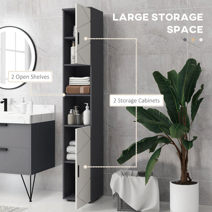 Nomalo Tall Minimalist Bathroom Storage Cabinet With Line Embossed Front And Adjustable Shelves Grey