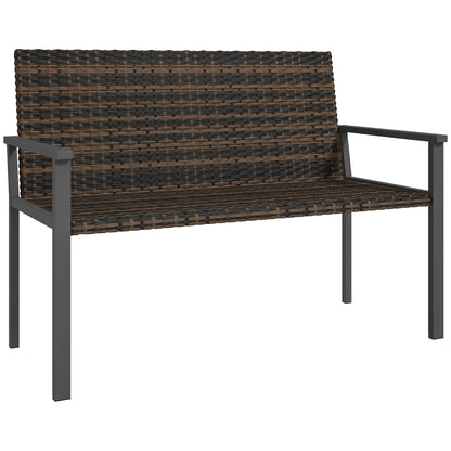 Batare Rattan Brown 2 Seater Garden Bench With Armrests