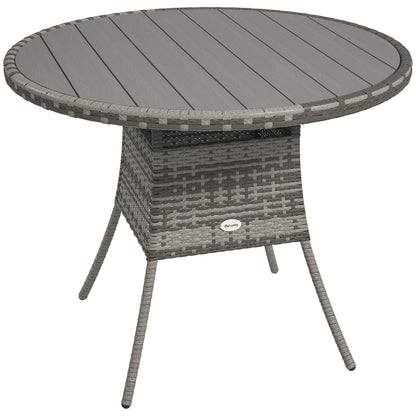 Ladido 90cm Grey Rattan Wood Effect Outdoor Dining Table