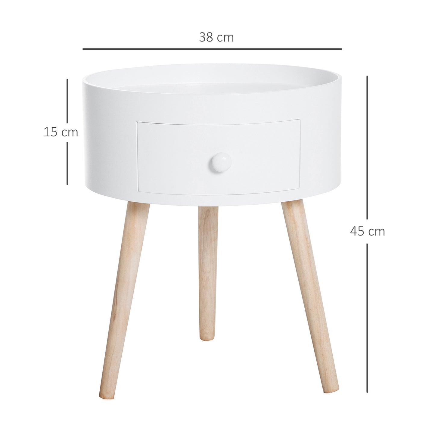 Ladi Wood White Set Of 2 Round Bedside Tables With Drawer Storage