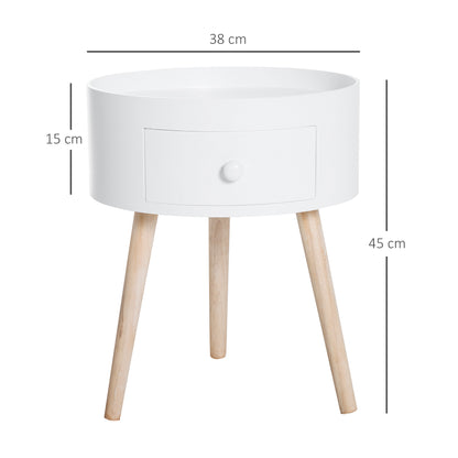 Ladi Wood White Set Of 2 Round Bedside Tables With Drawer Storage
