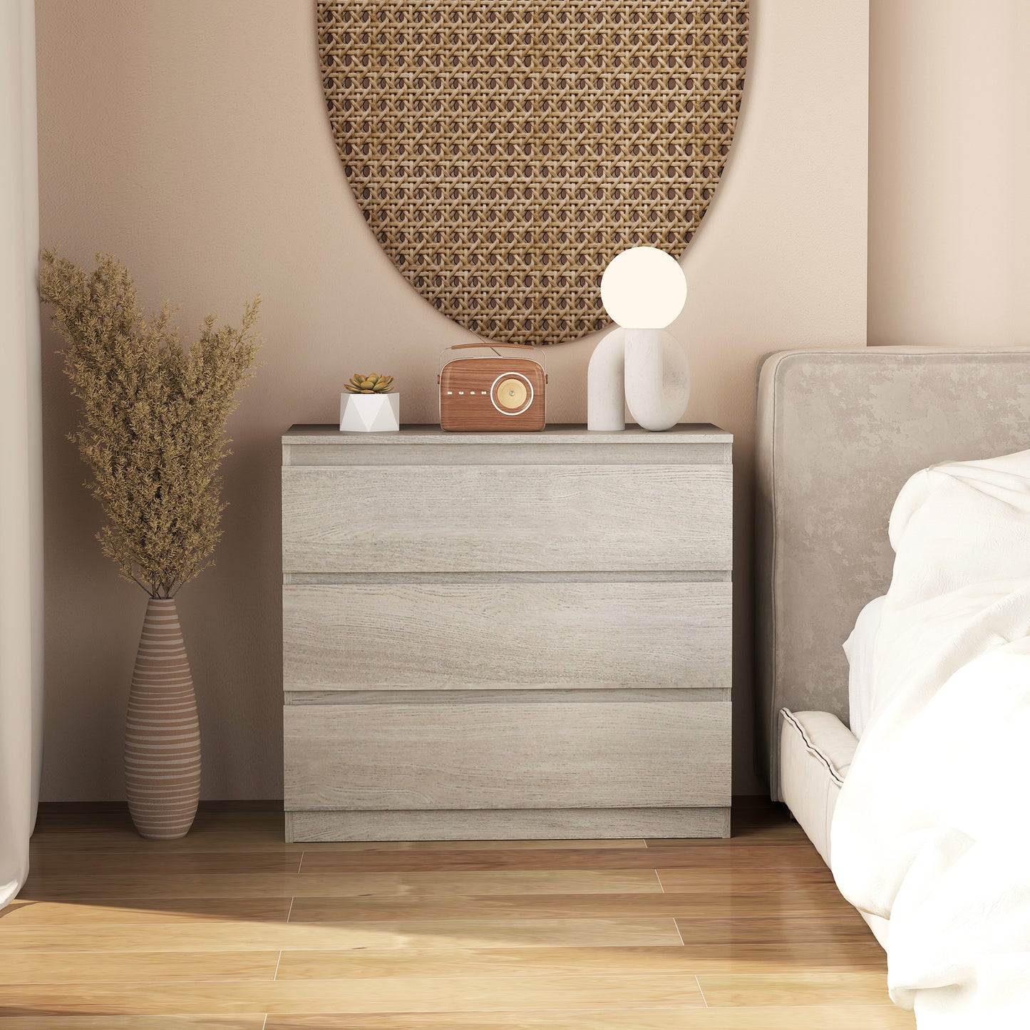 Serene Wooden Grey Wood Effect 3 Drawer Storage Chest