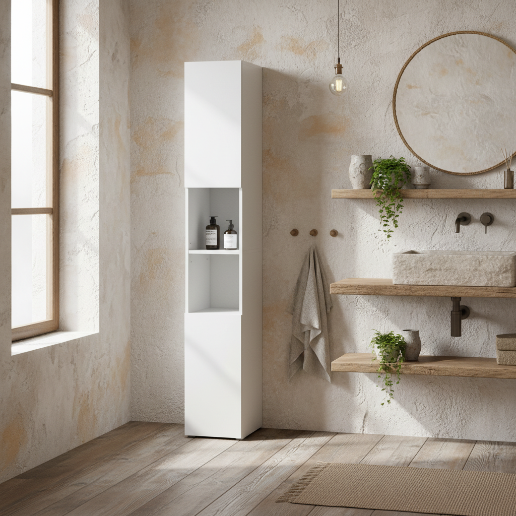 Yoco High Gloss White Freestanding Bathroom Storage Cabinet With Doors And Adjustable Shelves