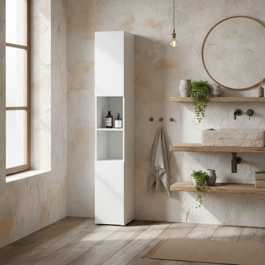 Yoco High Gloss White Freestanding Bathroom Storage Cabinet With Doors And Adjustable Shelves