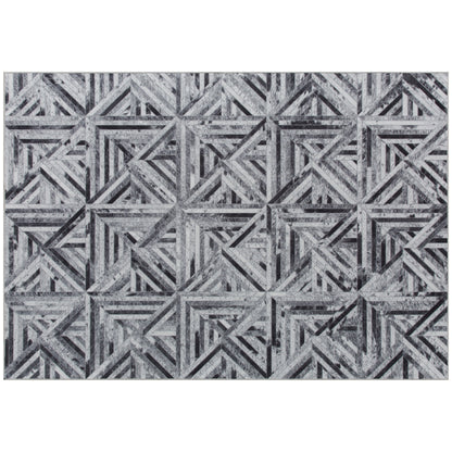Yolura Lara Chenille Black Triangle Pattern Non Slip Washable Rug 230 x 160 cm
