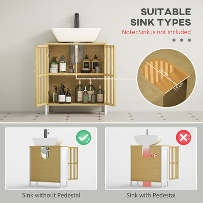 Neyora Bamboo Style Under Sink Bathroom Storage Cabinet With Cut Out Front