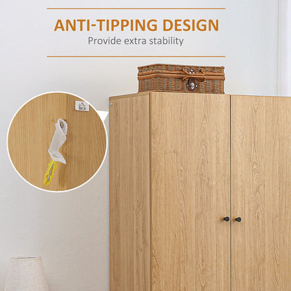 Coramar Natural Wood 2 Door Wardrobe With Hanging Rail And 2 Drawers