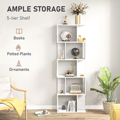 Matosu Wood White 5 Tier S ShaFauxd Freestanding Bookcase Display Unit