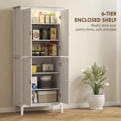 Kaha Wooden White Tall Pantry Cabinet With Motion Sensor LED Lighting 176.5 cm