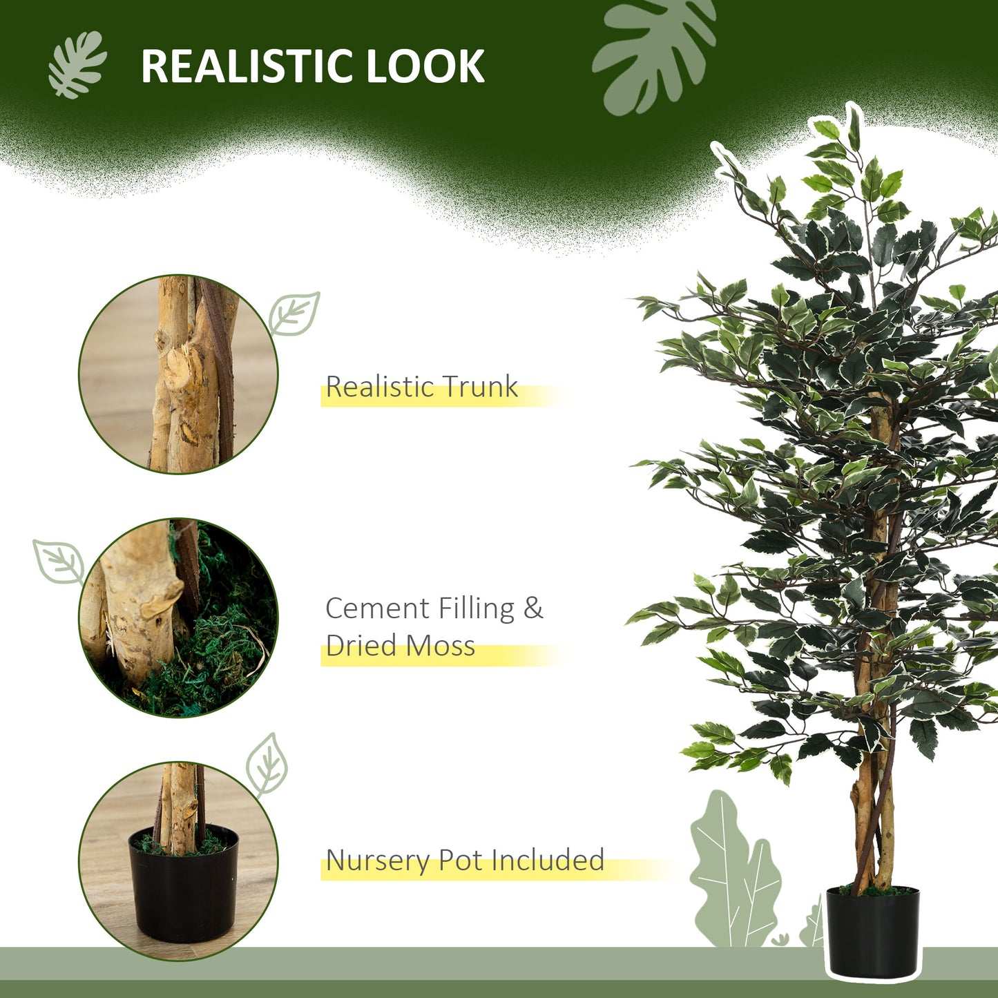 Nedori Tall Artificial Ficus Style Tree With Realistic Leaf Detail In Pot For Office Interiors