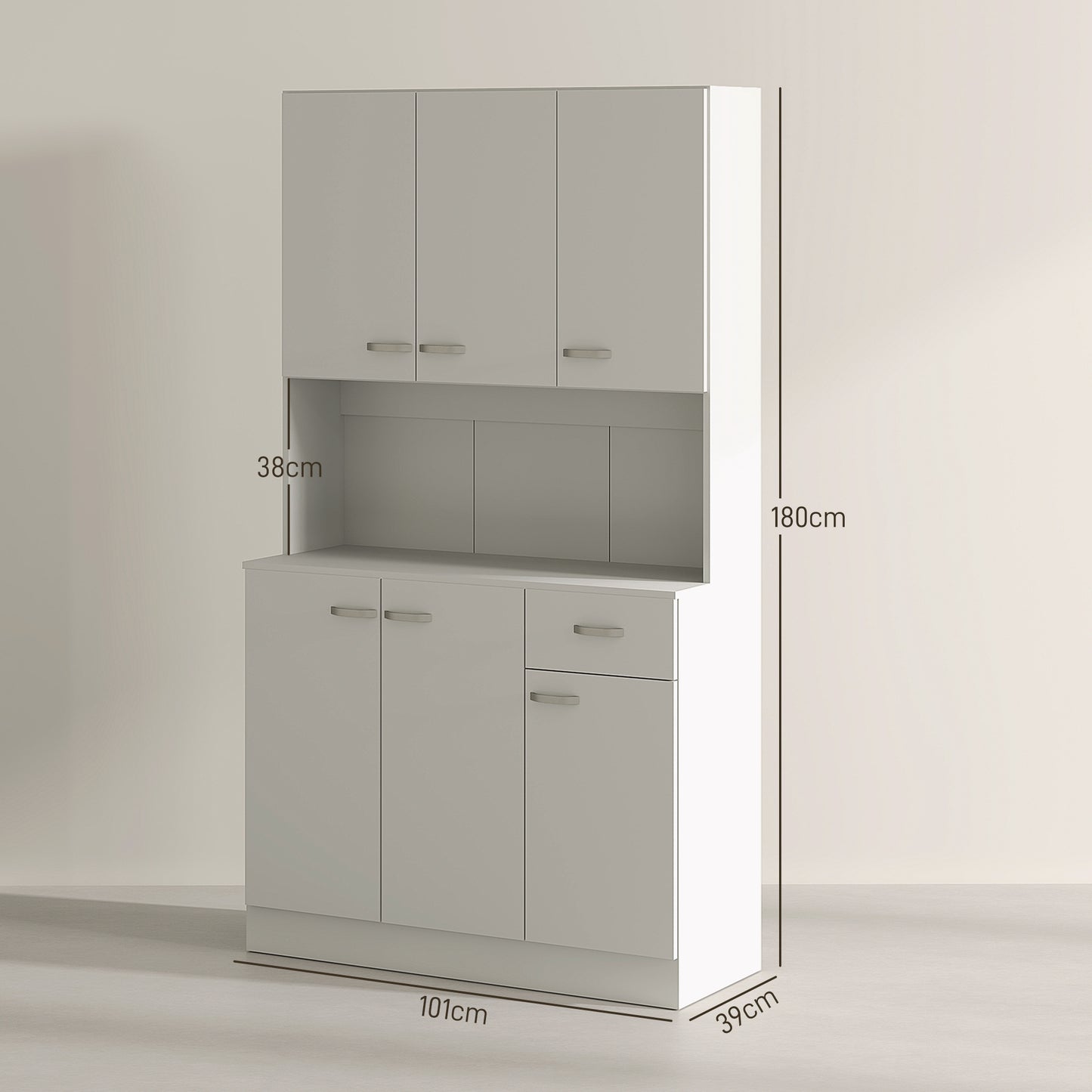 Rasu 180cm Wooden White Freestanding Kitchen Pantry Storage Cabinet Pantry
