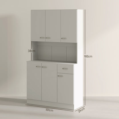 Rasu 180cm Wooden White Freestanding Kitchen Pantry Storage Cabinet Pantry