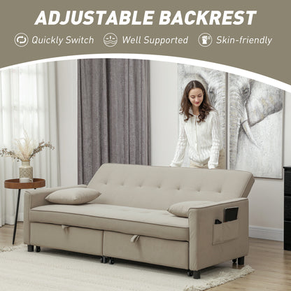 Yokari Beige Upholstered 3 Seater Convertible Sofa Bed Tufted