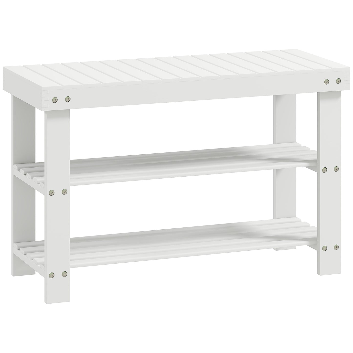 Riyo White Bamboo 2 Tier Shoe Storage Bench