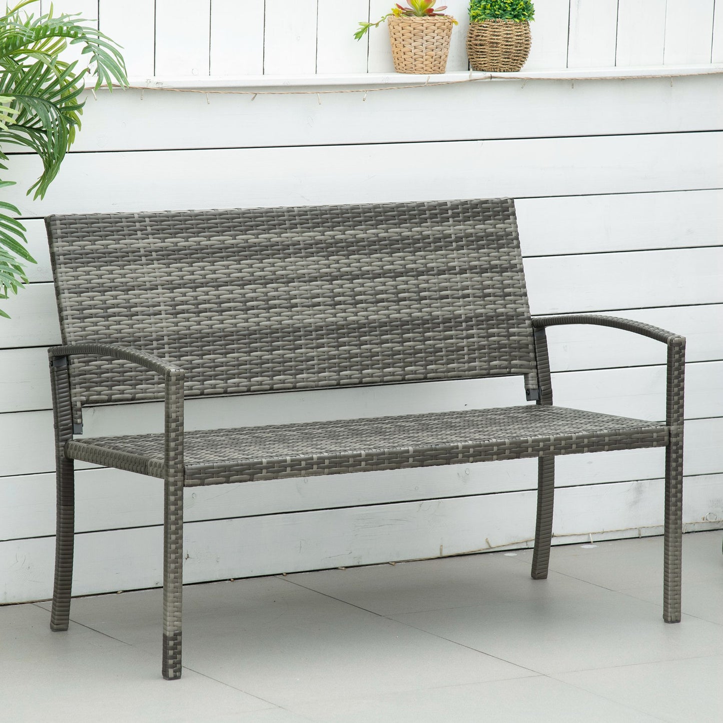 Mata Rattan Grey 2 Seater Garden Bench With Armrests