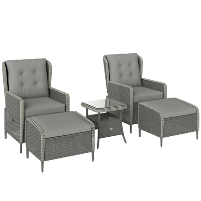 Vinono Rattan Grey 5 Piece Reclining Outdoor Garden Bistro Set