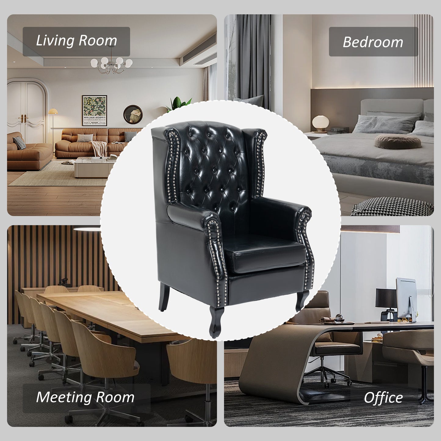 Nana Bafa Black Wingback Accent Chair With Chesterfield Style Tufting And Nail Head Trim