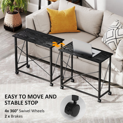 Ziyozi 80cm Metal and Wood Black Folding Desk On Lockable Wheels