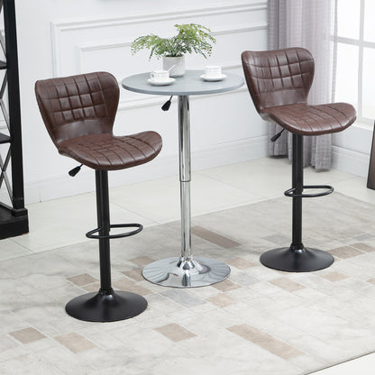 Setora Set Of 2 Faux Leather Brown Adjustable Bar Chairs With Backrest And Footrest