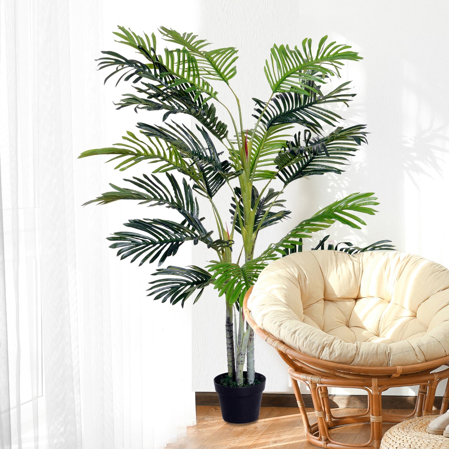 Miveno Set Of 2 Dark Green Artificial Double Ball Topiary Trees In Matching Pots For Interior Spaces