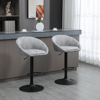 Rezito Set Of 2 Light Grey Adjustable Faux Leather Bar Chairs With Armrests And Footrests