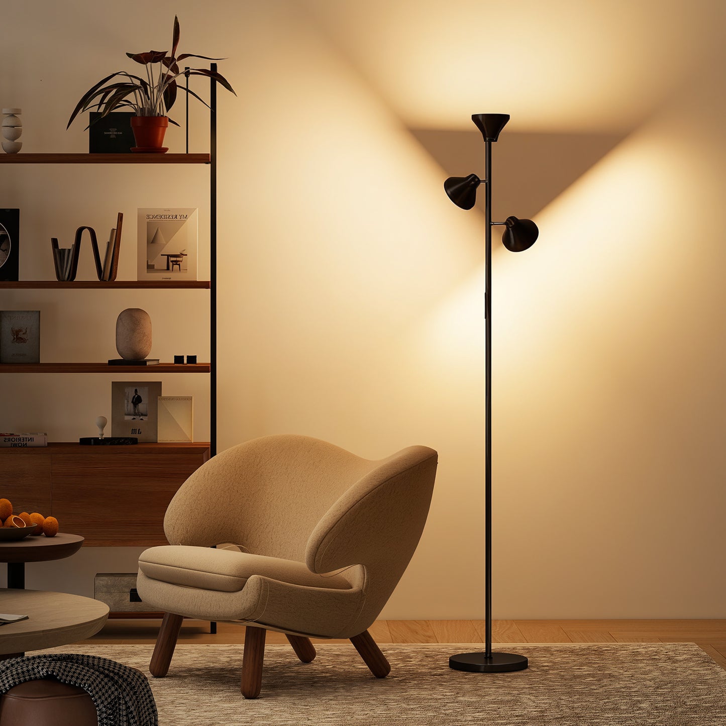 Neso Metal Black 3 Lamp Adjustable Floor Light With Directional Heads