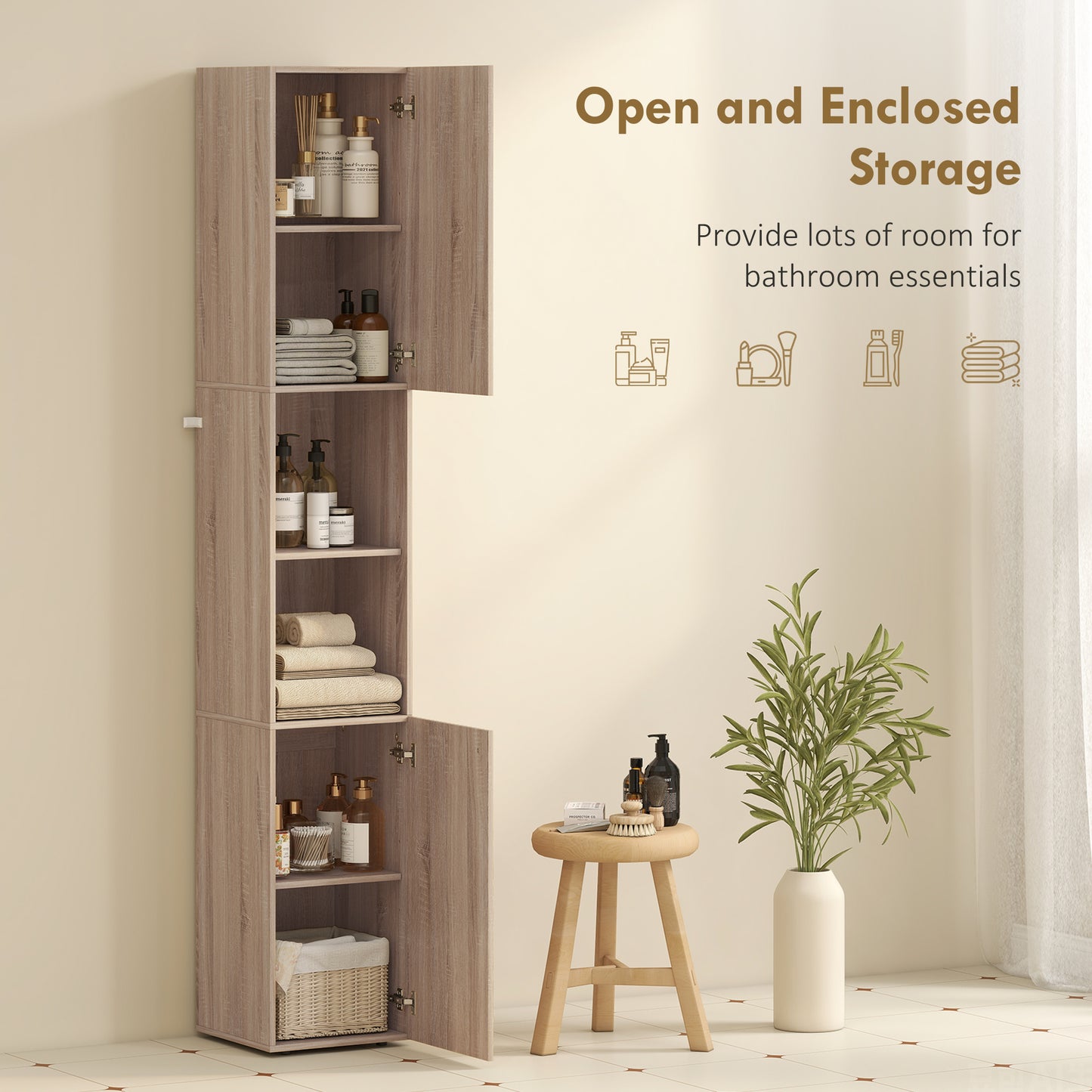Zivi Tall 6 Tier Bathroom Storage Cabinet Natural Finish