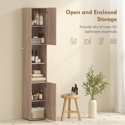 Zivi Tall 6 Tier Bathroom Storage Cabinet Natural Finish