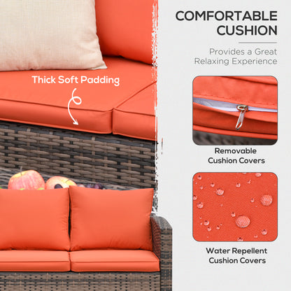 Toleli Brown Rattan Orange Cushions 7 Seater Outdoor Sofa Set With Storage Tables