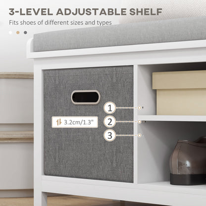 Keso Wooden White And Grey Shoe Storage Bench With Cushioned Seat
