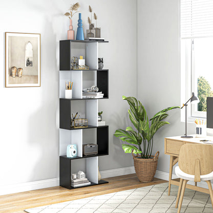 Noli Diha Wood And Metal Black And White S ShaFauxd Freestanding Bookcase With 5 And 6 Tier Layout