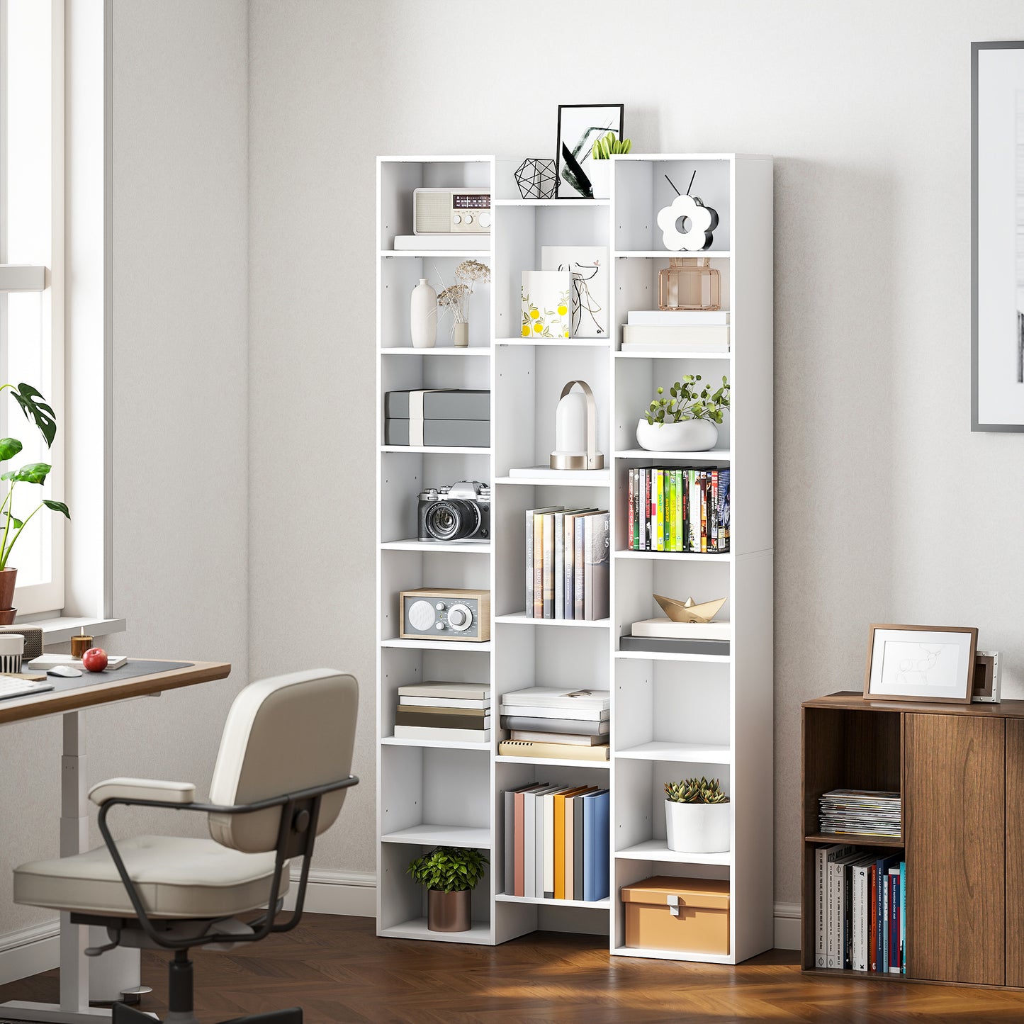 Elpa Wooden White Twenty One Compartment Storage Bookcase