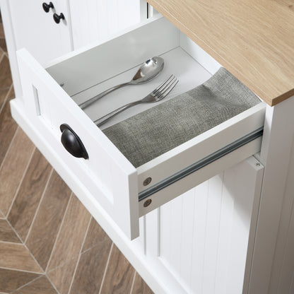 Moviel 180cm Tall Wooden White Kitchen Storage Cabinet With Open Counter Drawers And 6 Doors