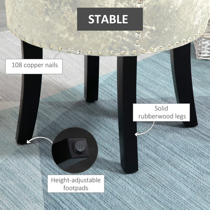 Salami Beige Velvet Dressing Table Stool With Rubber Wood Legs