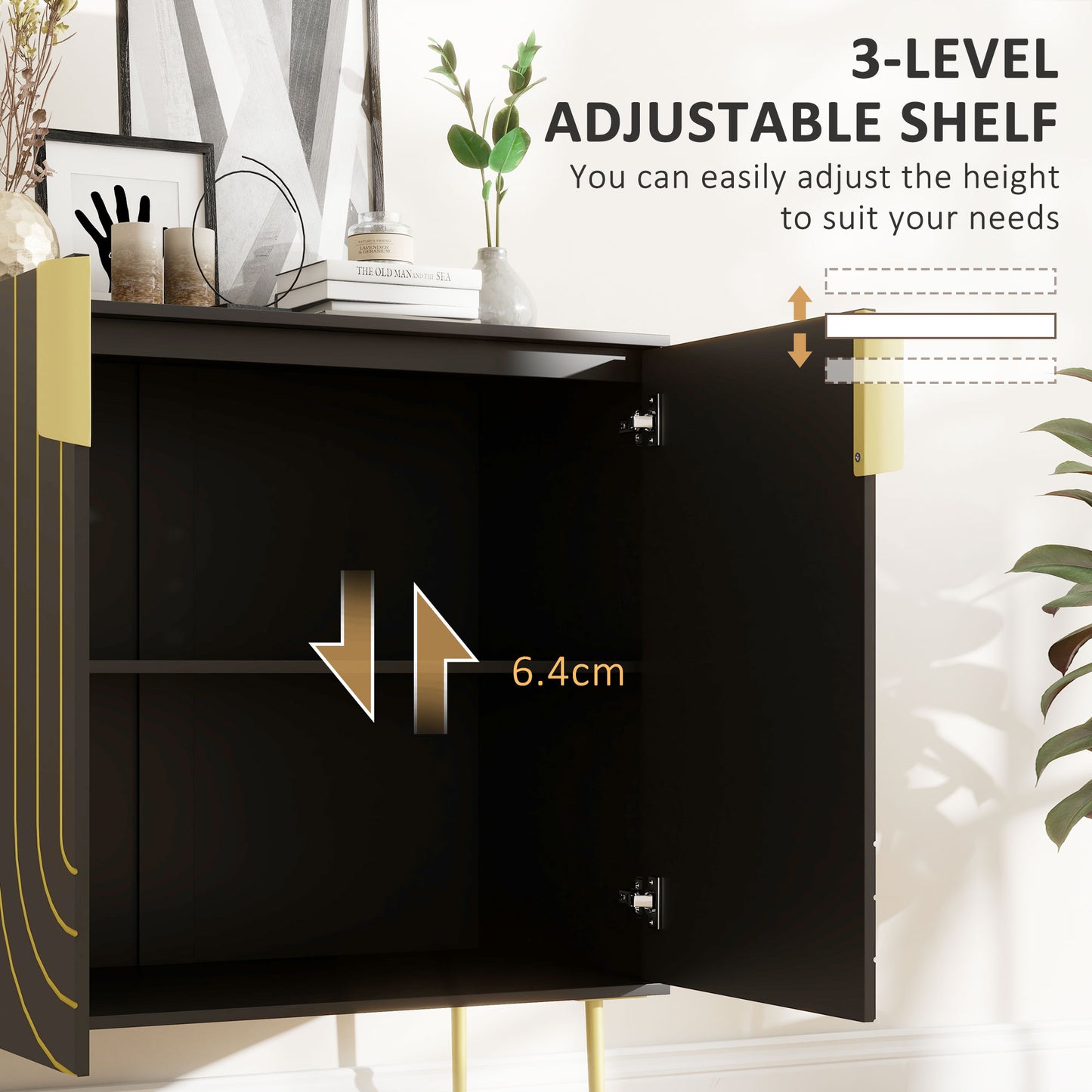 Mose Black And Gold Art Deco Style Sideboard 2 Doors