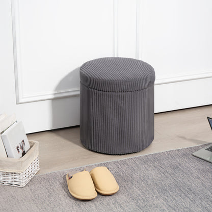 Yoluha Round Grey Corduroy Storage Footstool With Removable Lid