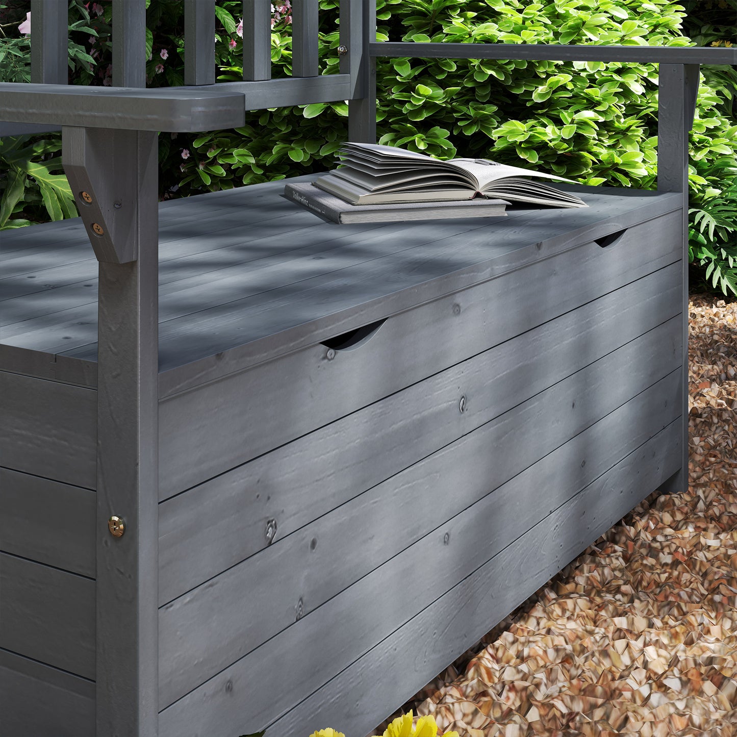 Cozicce Metal Grey 2 Seater Outdoor Storage Bench With Lift Up Seat