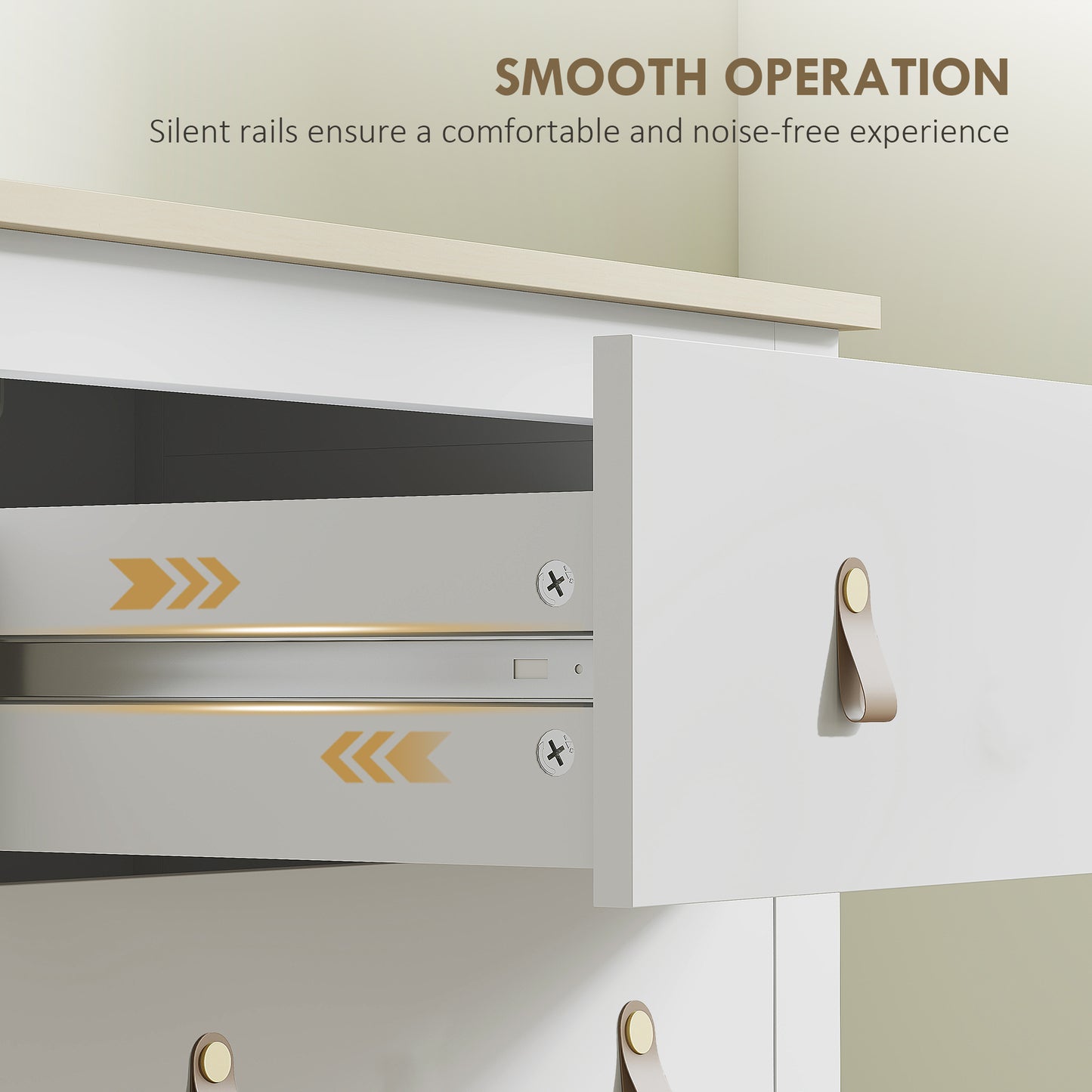 Rasusa Metal And Wood White 4 Drawer Modern Storage Chest With Faux Leather Handles 60 x 40 x 98 cm