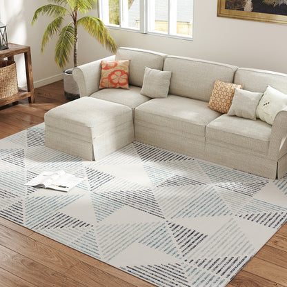 Kela Blue Grey and White Colour Geometric Triangle Non Slip Rug 290 x 200cm