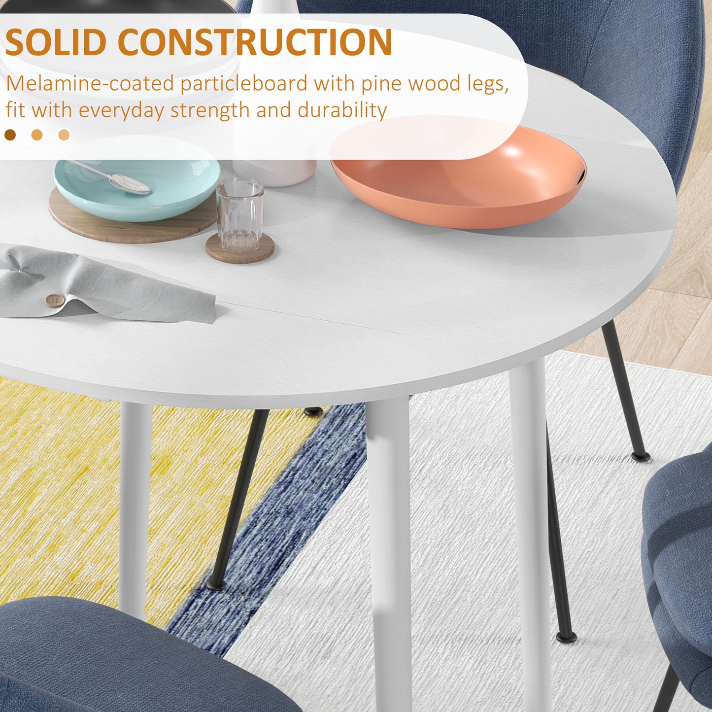 Zinise Solid Wood White Round Folding Dining Table Seating 4 With TaFauxred Legs