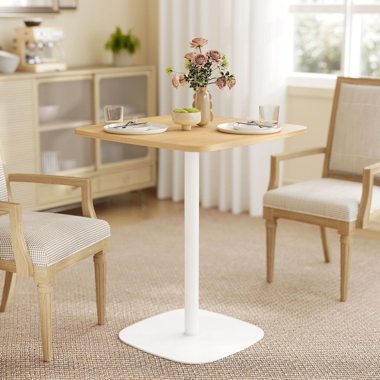 Levadi Suri Natural Wood Finish Square Dining Table With Steel Base 60cm