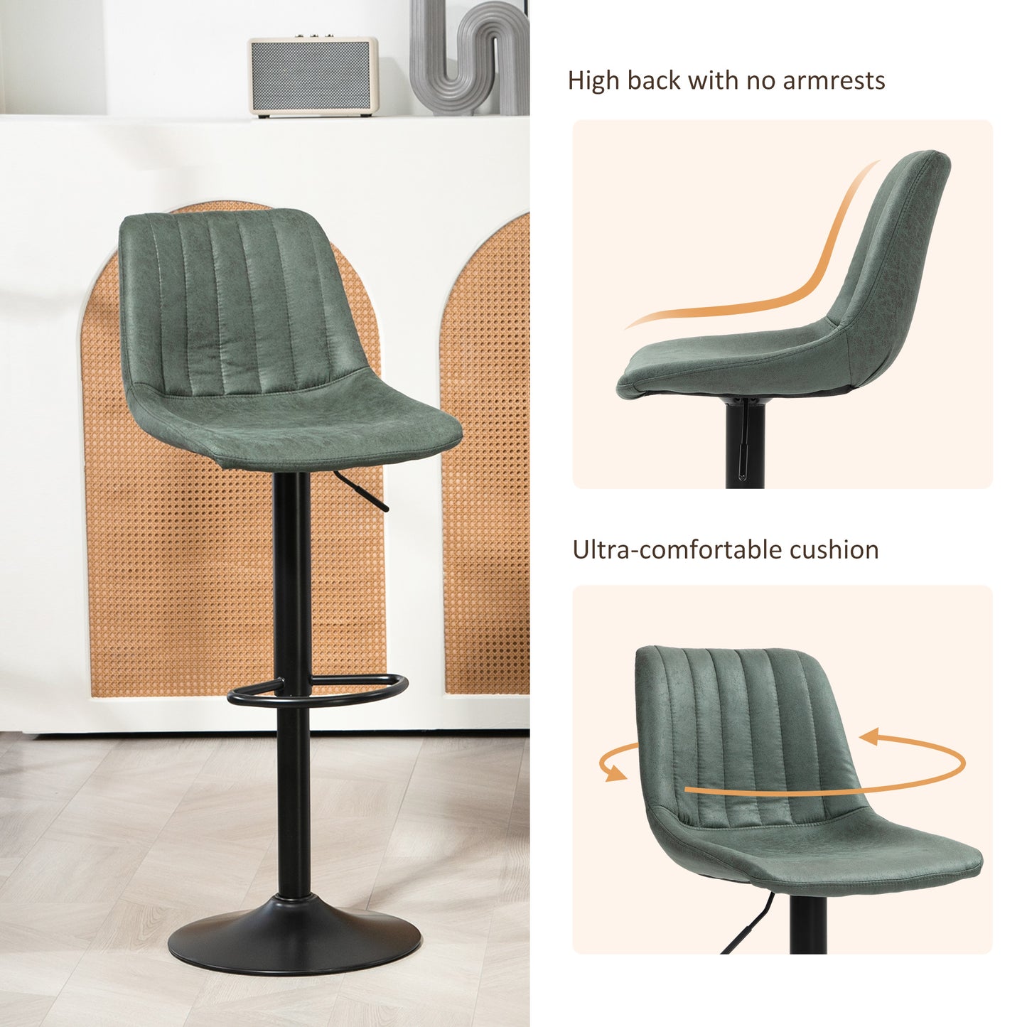Reli Fabric Green Retro Tub Style Bar Stools Set Of 2 With Padded Seats