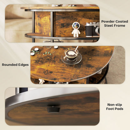 Renata Metal And Wooden Brown Round Lift Top Coffee Table With Hidden Storage