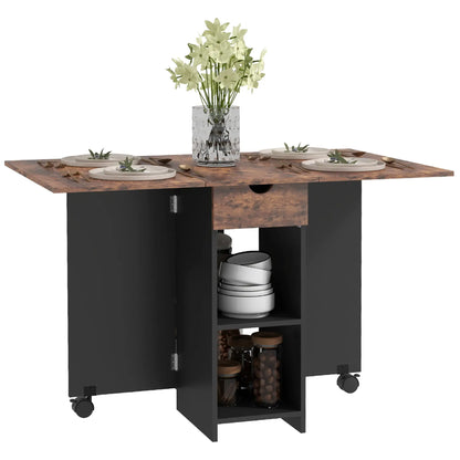 Barretti Wooden Rustic Brown Folding Drop Leaf Dining Table With Drawer And Storage Shelves