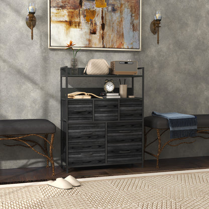 Latoli Fabric And Wood Black 7 Drawer Rustic Storage Chest