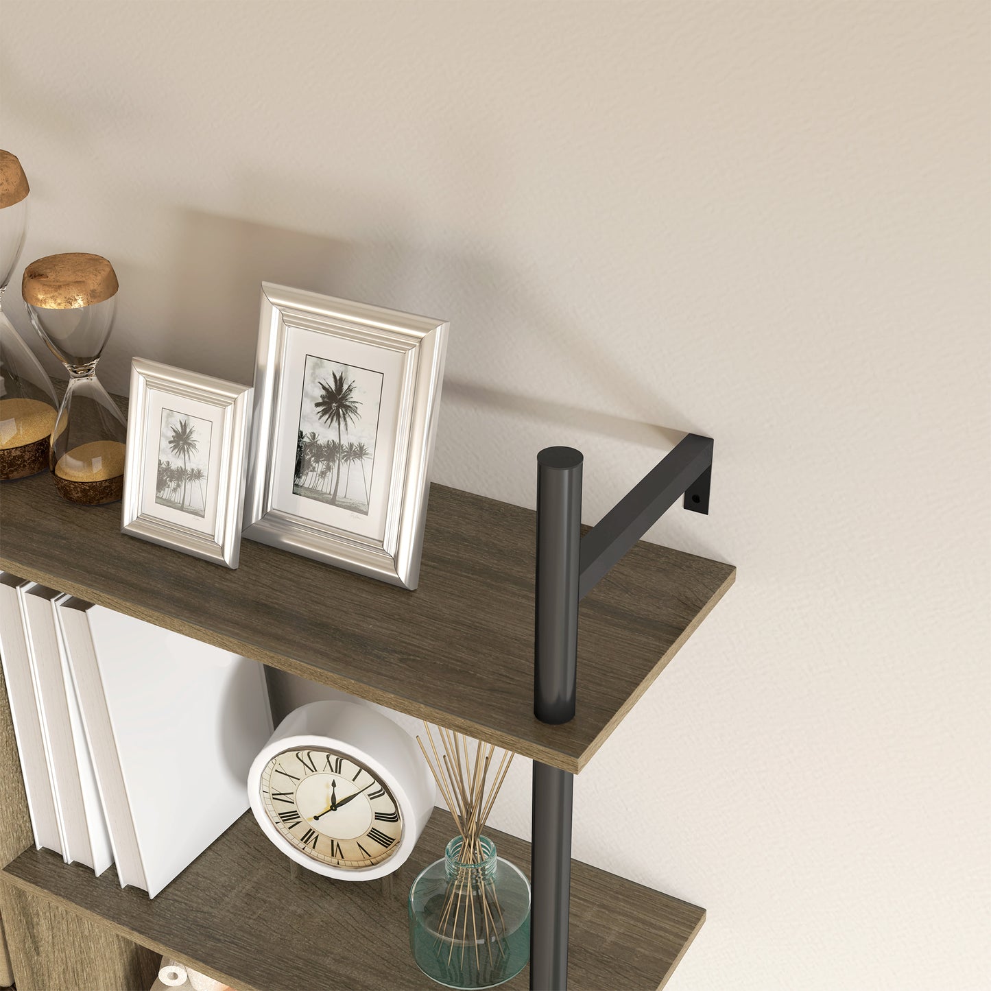 Doso Yoli Wood Effect Grey 3 Tier Floating Wall Shelves