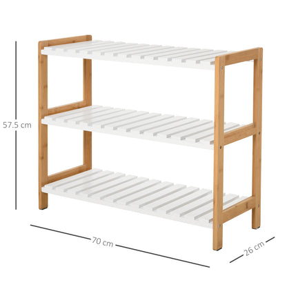 Roello Elta Wooden Natural and White 3 Tier Shoe Rack With Slatted Shelves