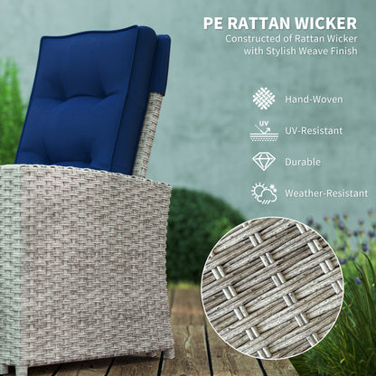 Kalec Grey Rattan Navy Blue 4 Seater Outdoor Sofa  Set With Glass Coffee Table